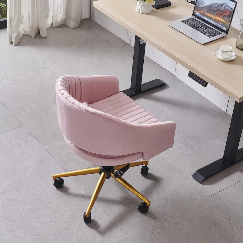 Velvet Swivel Office Chair with Gold Frame, Casters and Adjustable Height