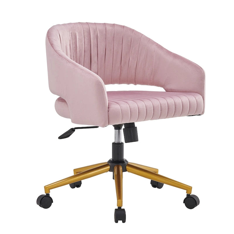 Velvet Swivel Office Chair with Gold Frame, Casters and Adjustable Height