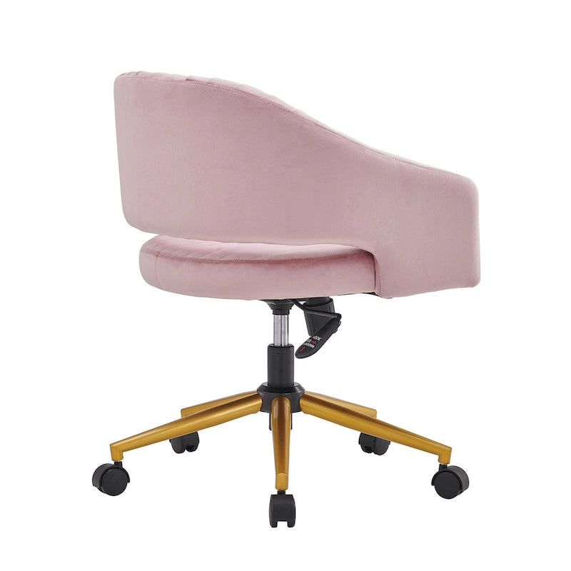 Velvet Swivel Office Chair with Gold Frame, Casters and Adjustable Height