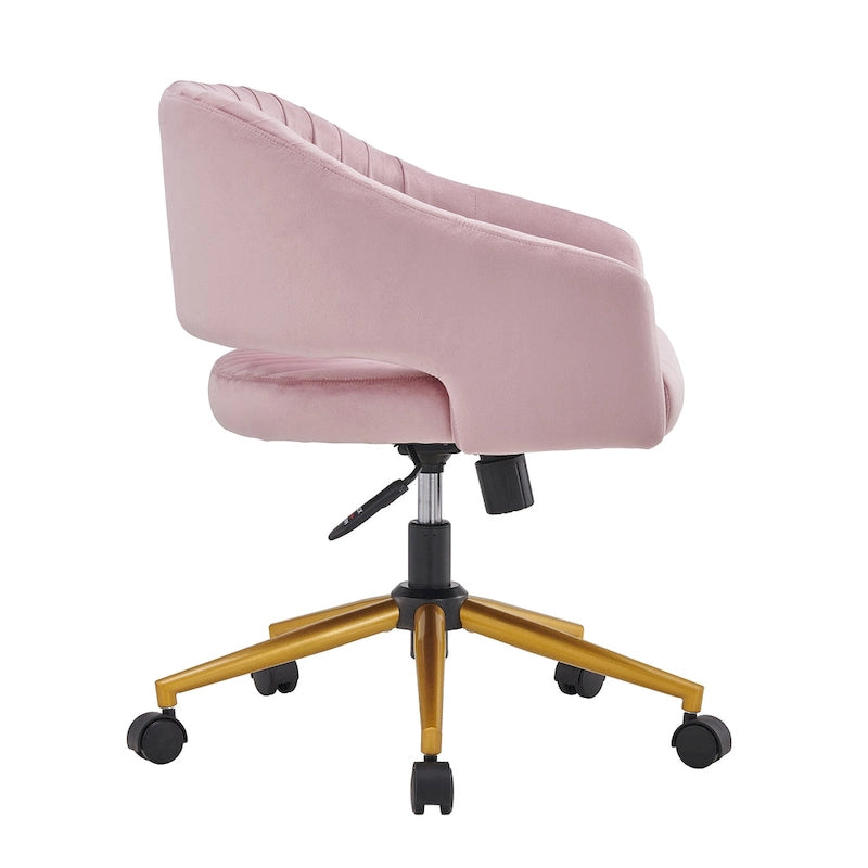 Velvet Swivel Office Chair with Gold Frame, Casters and Adjustable Height