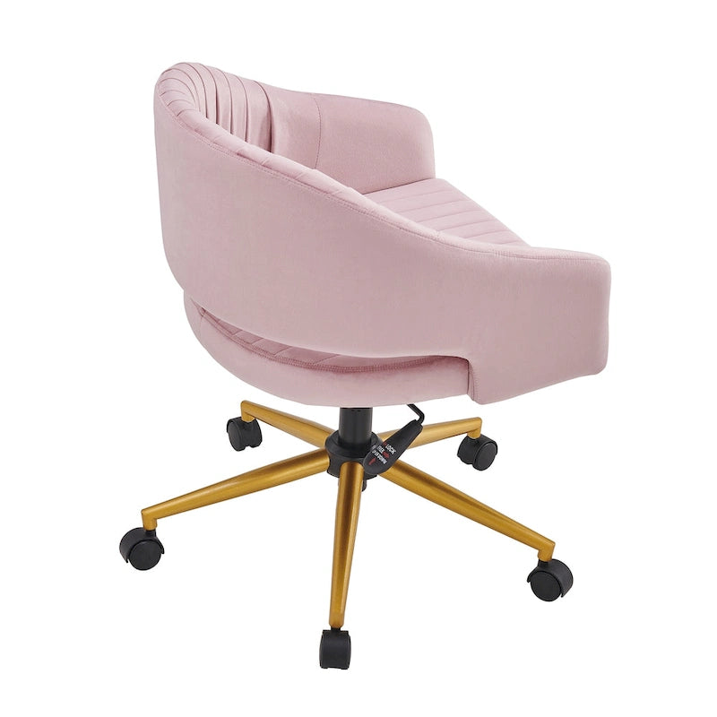 Velvet Swivel Office Chair with Gold Frame, Casters and Adjustable Height