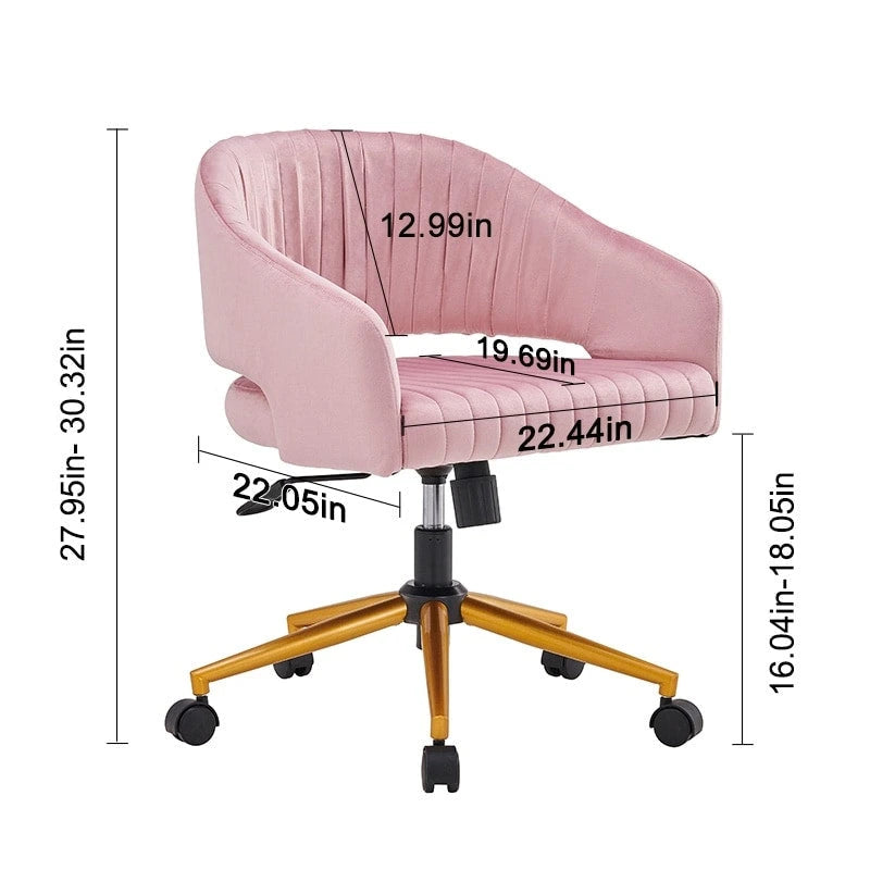 Velvet Swivel Office Chair with Gold Frame, Casters and Adjustable Height