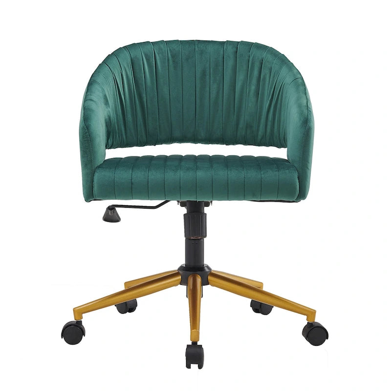 Velvet Swivel Office Chair with Gold Frame, Casters and Adjustable Height