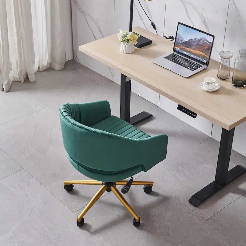 Velvet Swivel Office Chair with Gold Frame, Casters and Adjustable Height