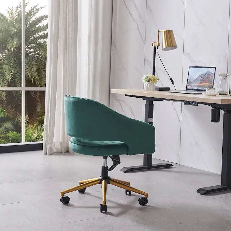 Velvet Swivel Office Chair with Gold Frame, Casters and Adjustable Height
