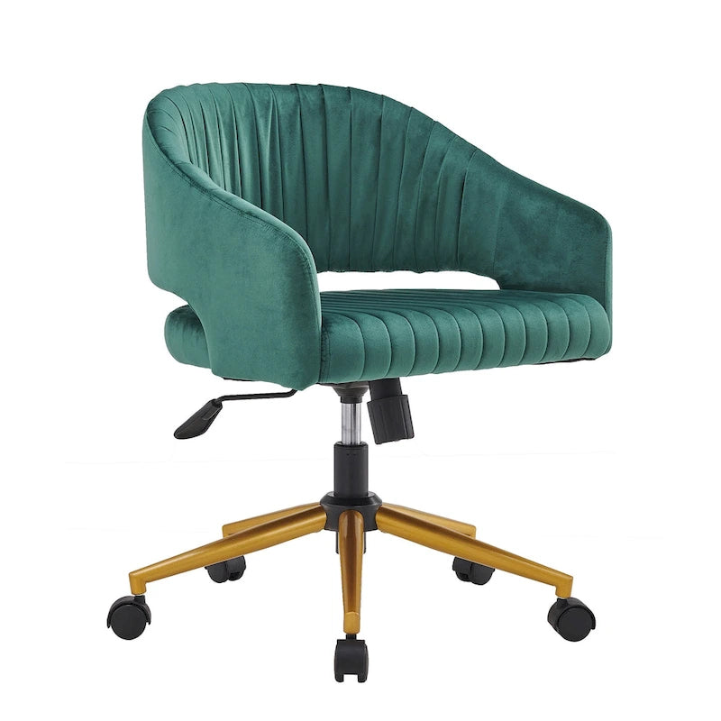 Velvet Swivel Office Chair with Gold Frame, Casters and Adjustable Height