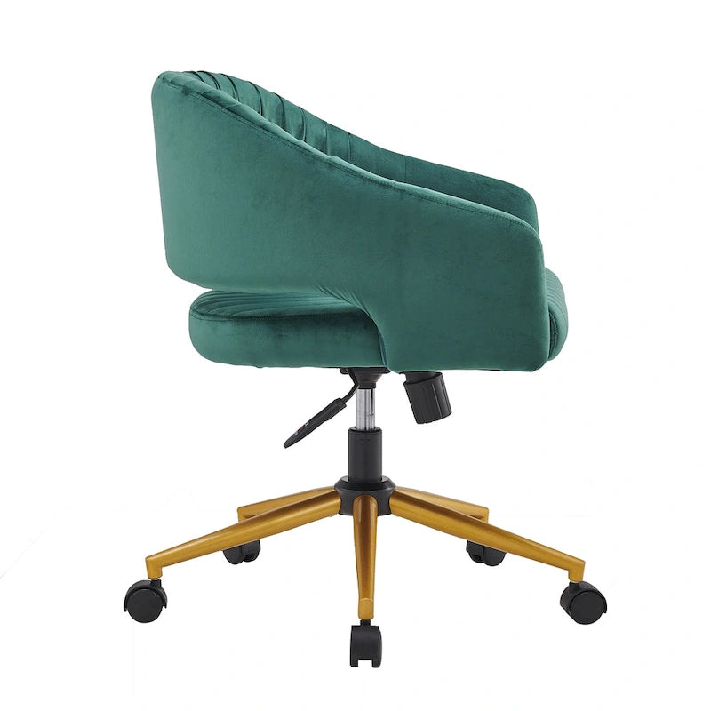 Velvet Swivel Office Chair with Gold Frame, Casters and Adjustable Height