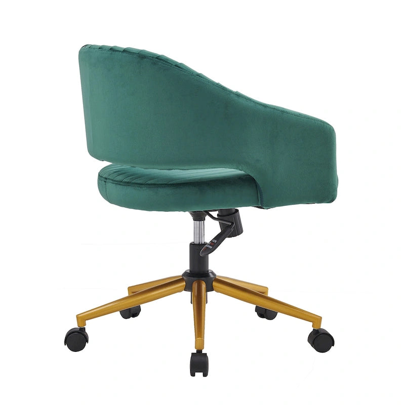 Velvet Swivel Office Chair with Gold Frame, Casters and Adjustable Height