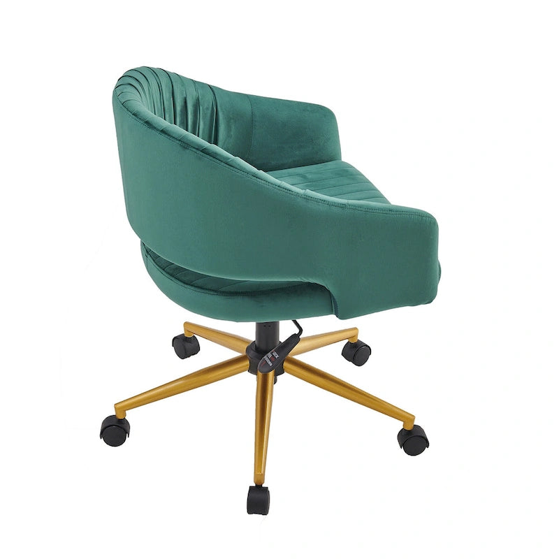Velvet Swivel Office Chair with Gold Frame, Casters and Adjustable Height