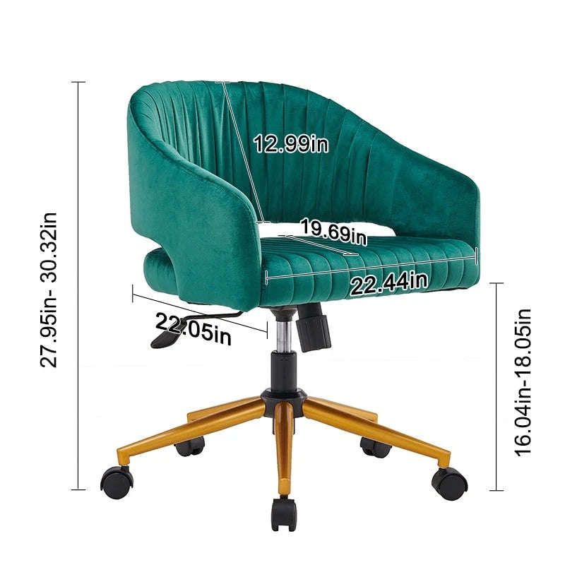 Velvet Swivel Office Chair with Gold Frame, Casters and Adjustable Height
