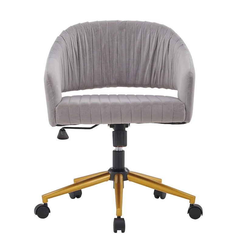 Velvet Swivel Office Chair with Gold Frame, Casters and Adjustable Height