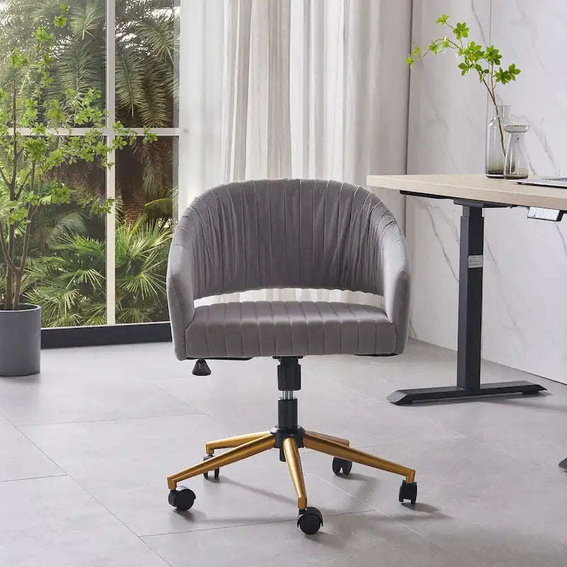 Velvet Swivel Office Chair with Gold Frame, Casters and Adjustable Height