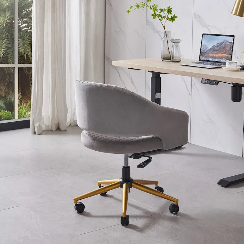 Velvet Swivel Office Chair with Gold Frame, Casters and Adjustable Height