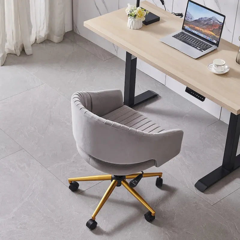 Velvet Swivel Office Chair with Gold Frame, Casters and Adjustable Height