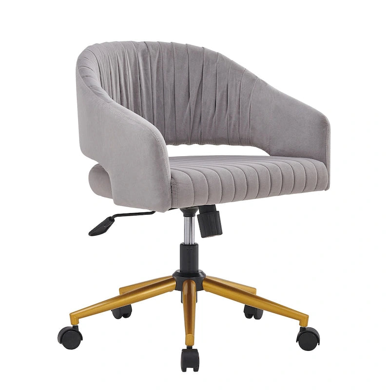Velvet Swivel Office Chair with Gold Frame, Casters and Adjustable Height