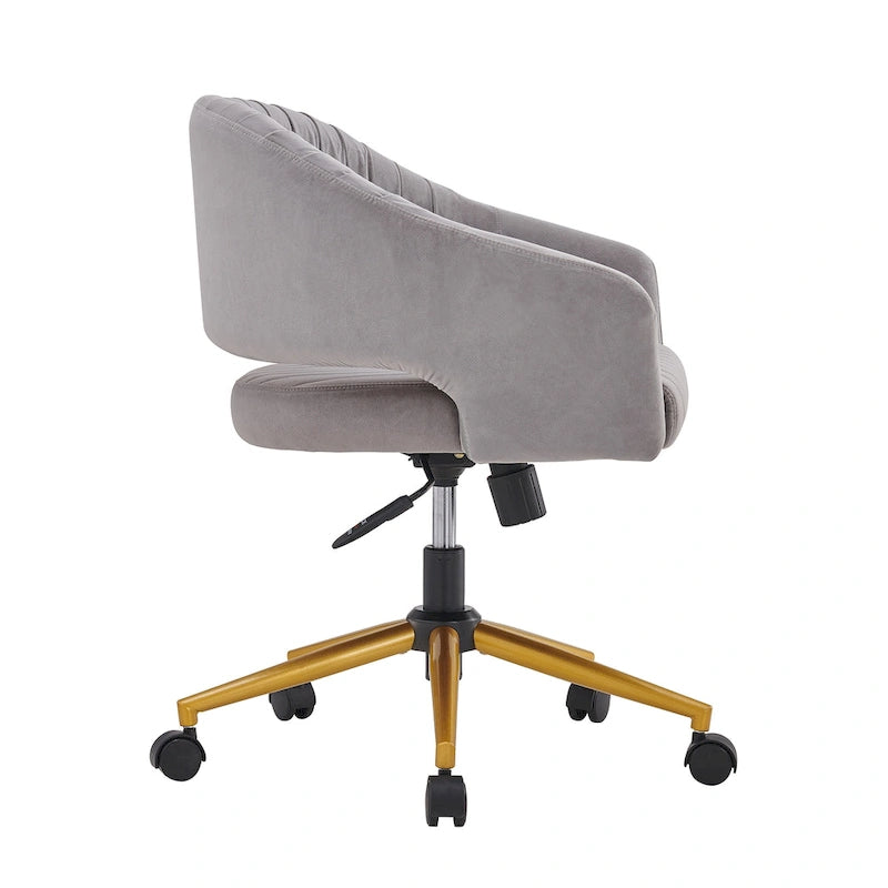 Velvet Swivel Office Chair with Gold Frame, Casters and Adjustable Height