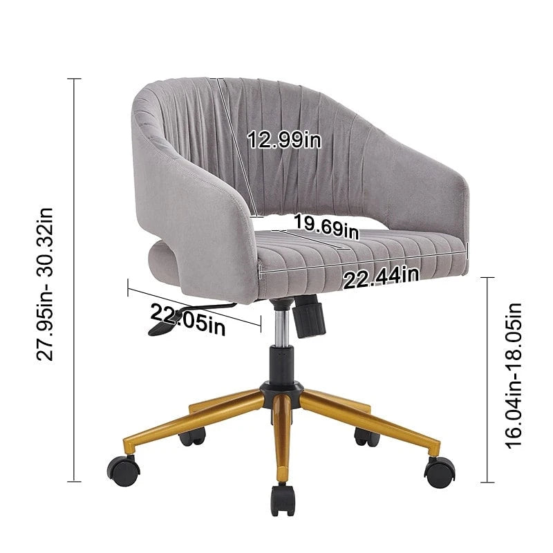 Velvet Swivel Office Chair with Gold Frame, Casters and Adjustable Height