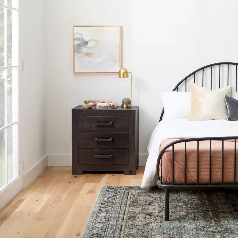 Black Iron Spindle Platform Bed with Arched Headboard and Wood Slats