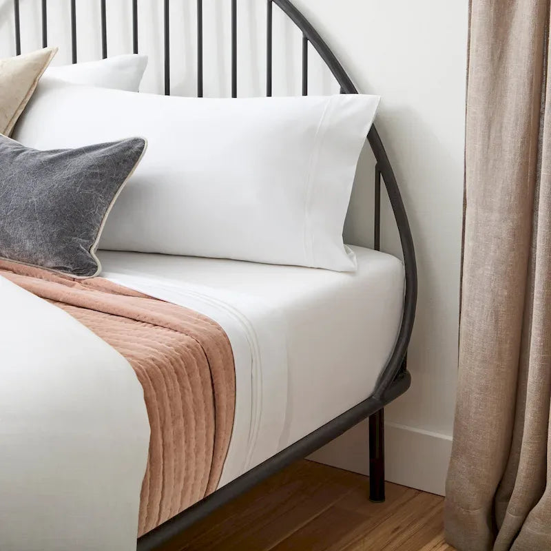 Black Iron Spindle Platform Bed with Arched Headboard and Wood Slats