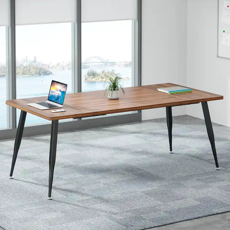 Modern Rectangular Conference Table with Veneered Top and Metal Legs