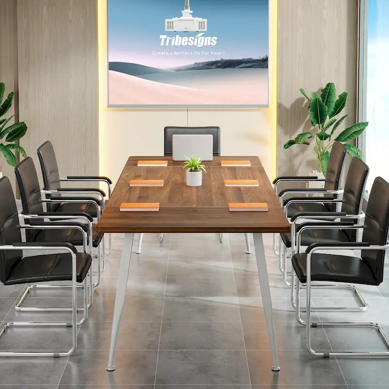 Modern Rectangular Conference Table with Veneered Top and Metal Legs
