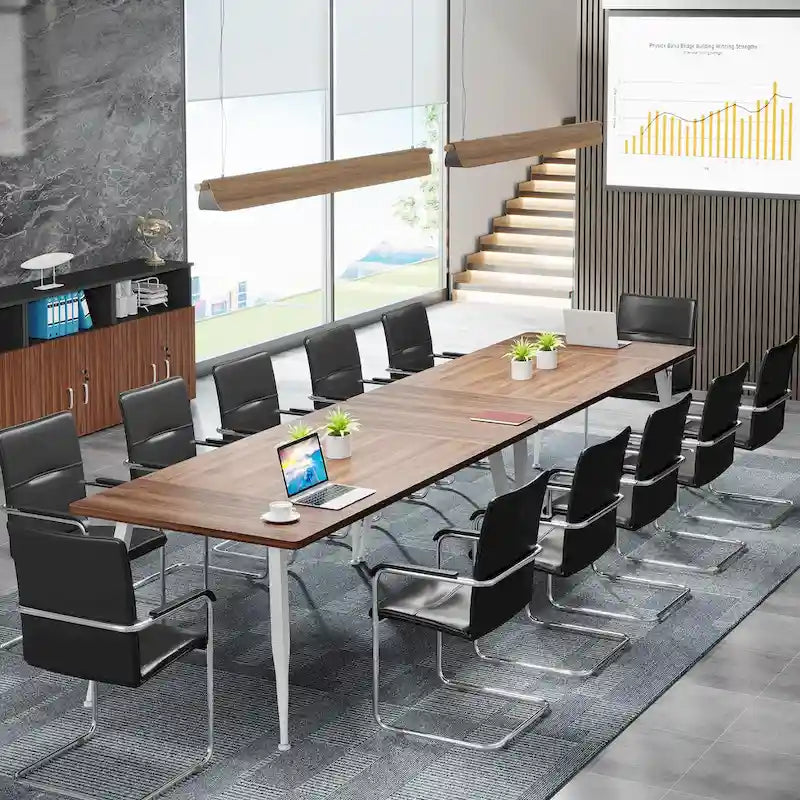 Modern Rectangular Conference Table with Veneered Top and Metal Legs
