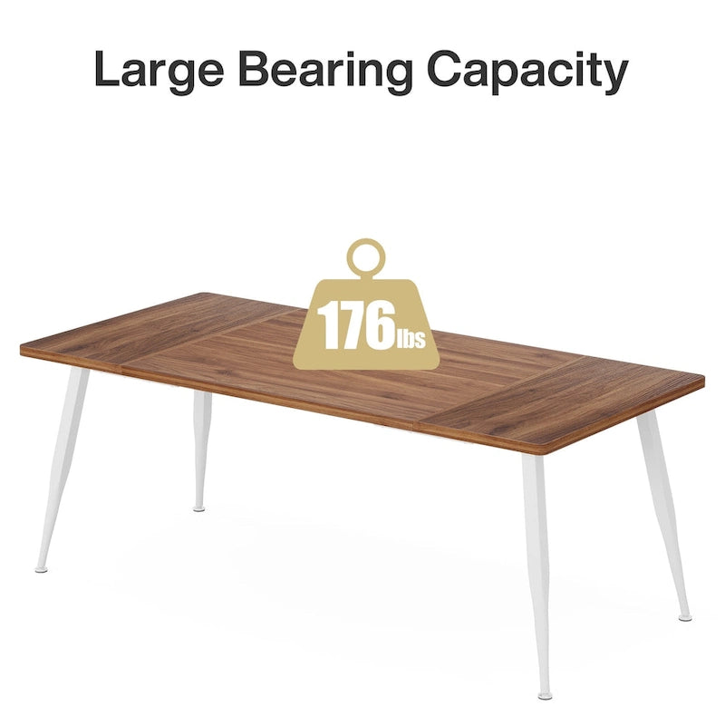 Modern Rectangular Conference Table with Veneered Top and Metal Legs