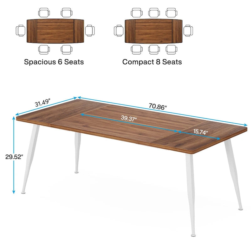 Modern Rectangular Conference Table with Veneered Top and Metal Legs