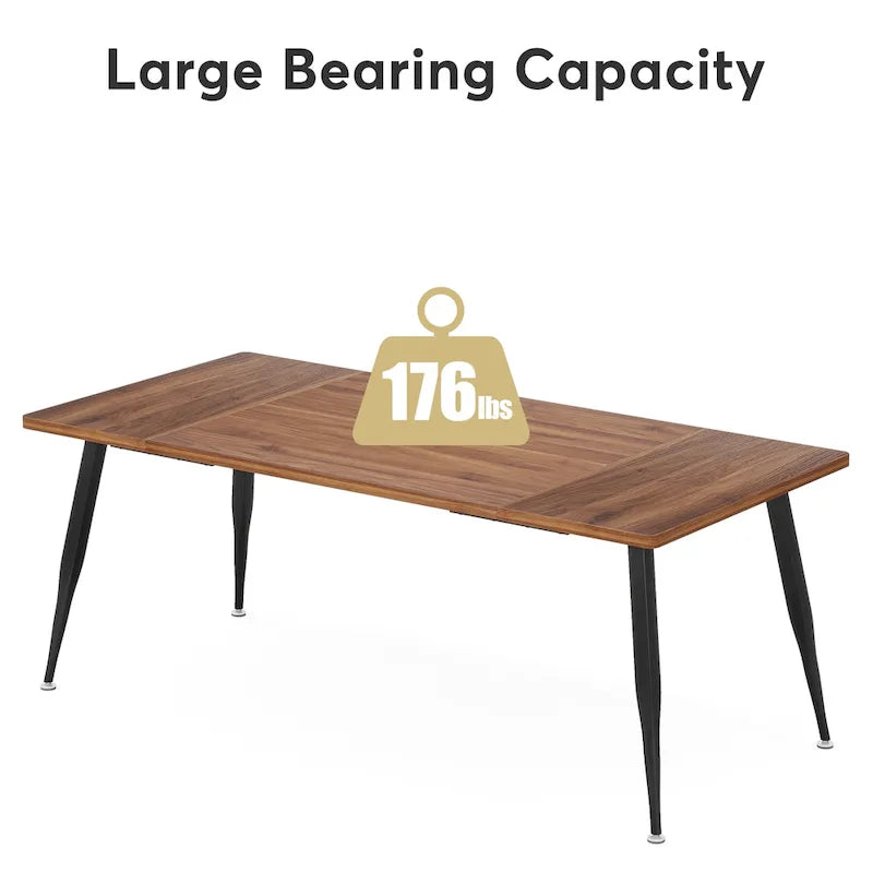 Modern Rectangular Conference Table with Veneered Top and Metal Legs