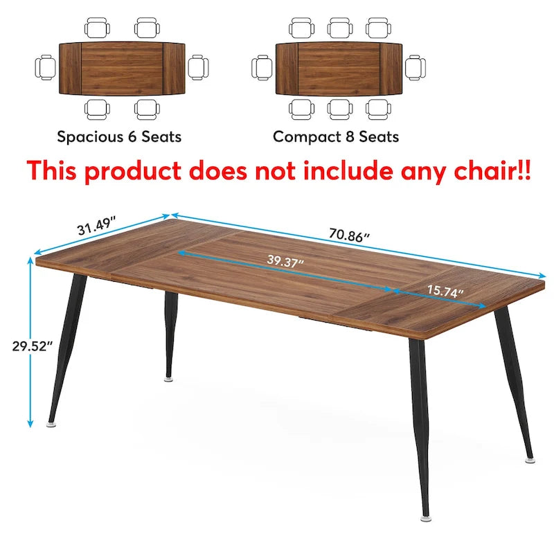 Modern Rectangular Conference Table with Veneered Top and Metal Legs