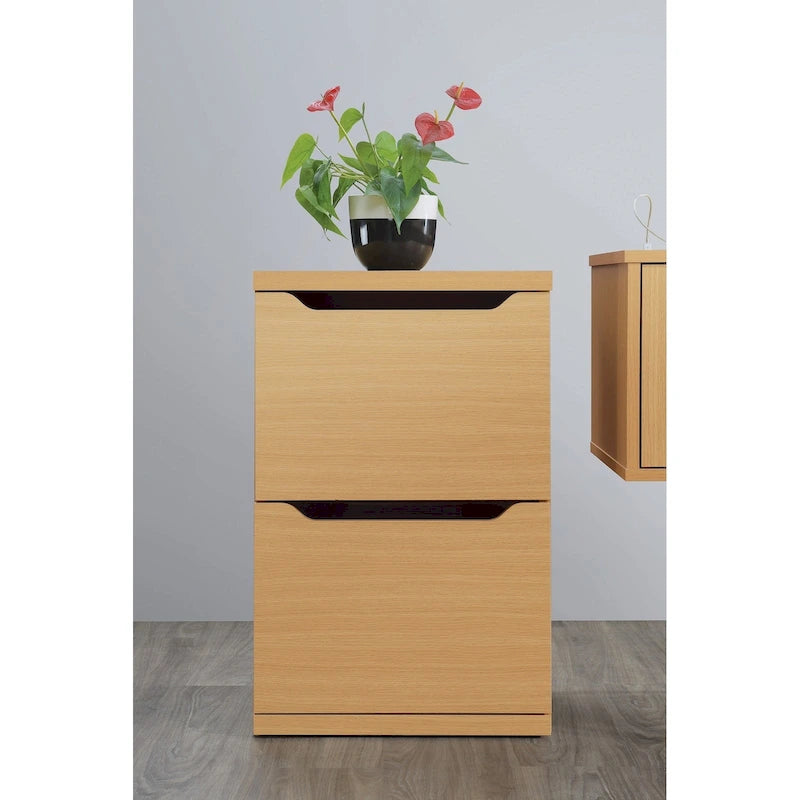Natural Wood-Grain Two-Drawer Vertical File Cabinet for Letter-Size Documents