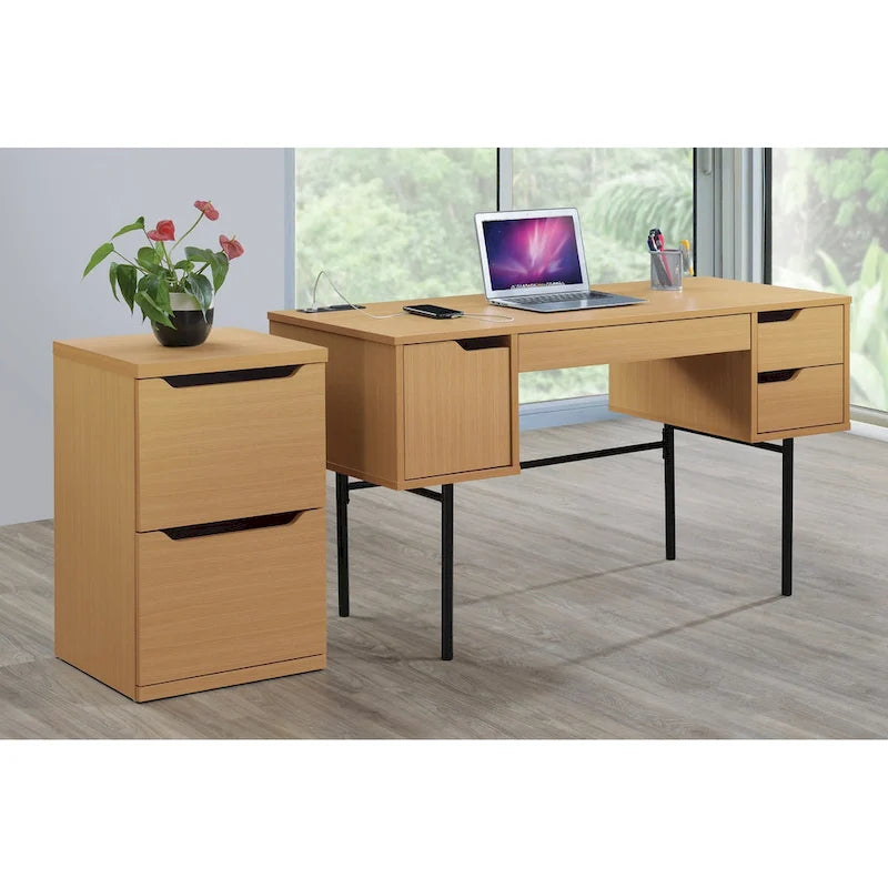 Natural Wood-Grain Two-Drawer Vertical File Cabinet for Letter-Size Documents