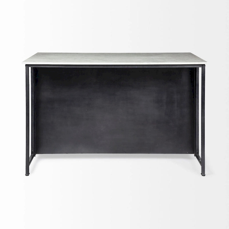 Black Metal Kitchen Island with Natural Marble Top and Storage