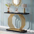Modern Faux Marble Console Table with Gold Geometric Metal Base
