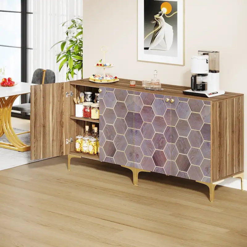 Modern Storage Buffet Cabinet with Sliding Doors and Shelves