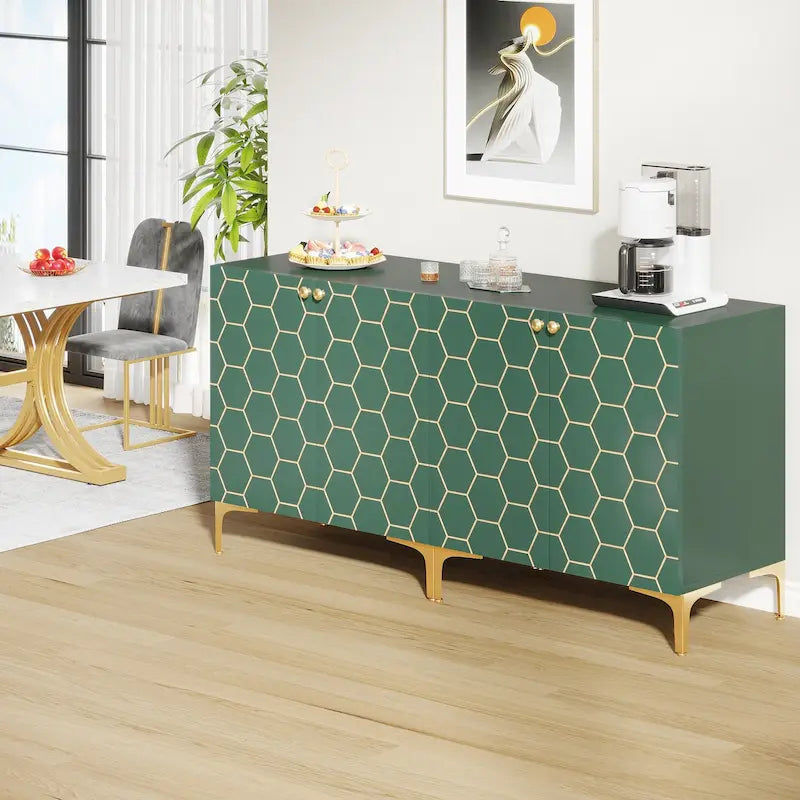 Modern Storage Buffet Cabinet with Sliding Doors and Shelves