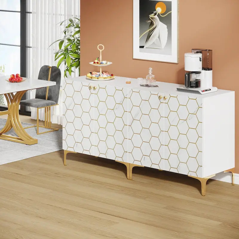 Modern Storage Buffet Cabinet with Sliding Doors and Shelves