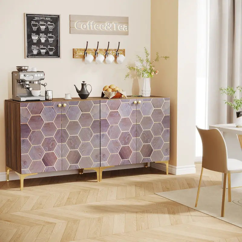 Modern Storage Buffet Cabinet with Sliding Doors and Shelves