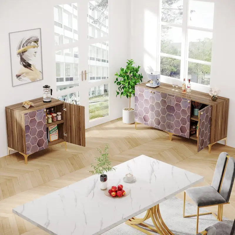 Modern Storage Buffet Cabinet with Sliding Doors and Shelves