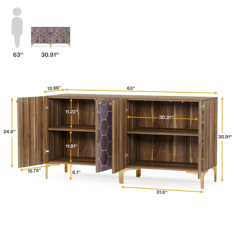 Credenza moderna con ante scorrevoli e ripiani