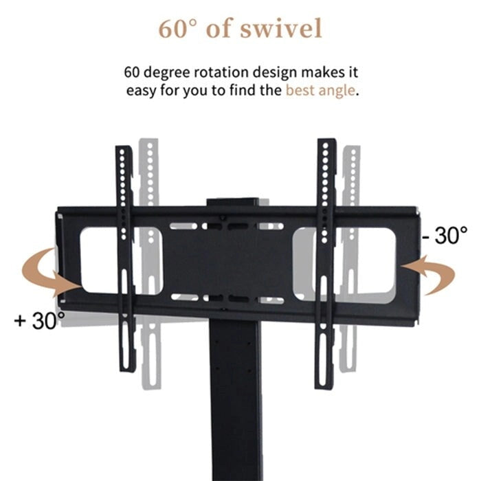 Black Tempered Glass TV Stand with Swivel Mount and Three Shelves