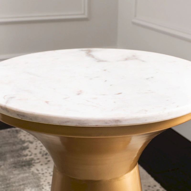 Marble Top Pedestal End Table with Metal Base