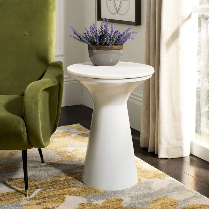 Marble Top Pedestal End Table with Metal Base