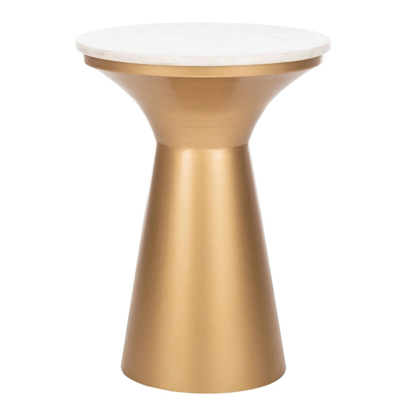 Marble Top Pedestal End Table with Metal Base