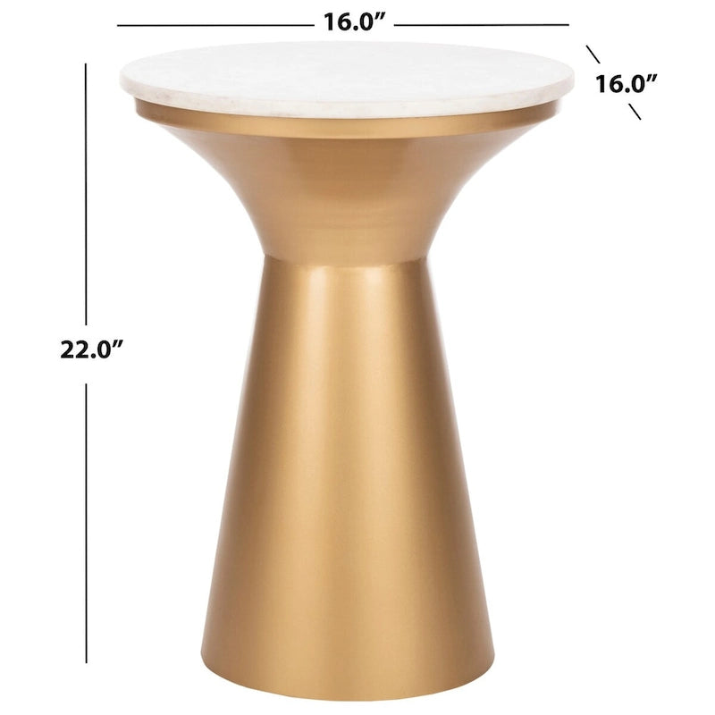Marble Top Pedestal End Table with Metal Base
