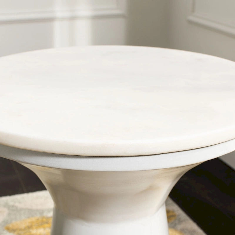 Marble Top Pedestal End Table with Metal Base