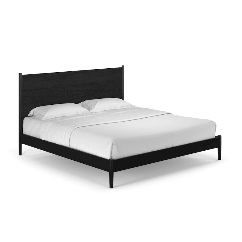 Scandinavian Panel Bed with Rounded Legs and Wood Slat Foundation