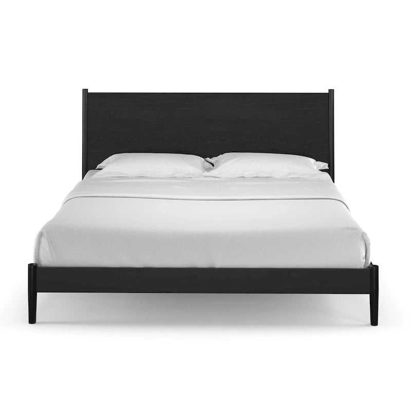 Scandinavian Panel Bed with Rounded Legs and Wood Slat Foundation