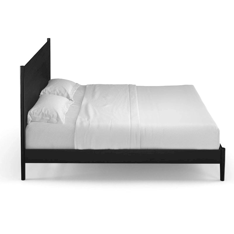 Scandinavian Panel Bed with Rounded Legs and Wood Slat Foundation