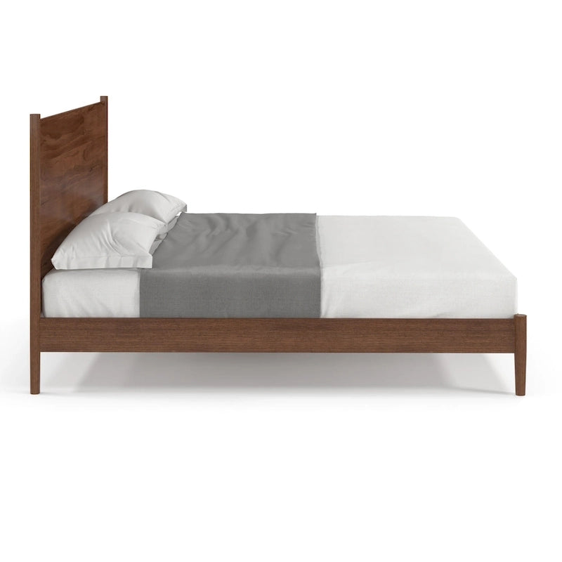 Scandinavian Panel Bed with Rounded Legs and Wood Slat Foundation